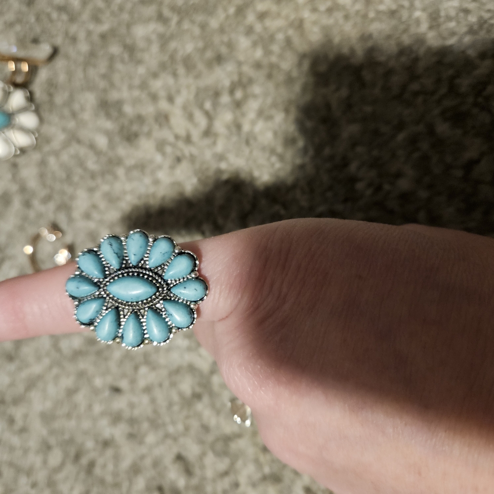 Turquoise And Cream Statement Ring Set Adjustable - image 2